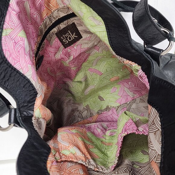 The Sak Black Leather Crossbody Adjustable Strap Rock Boho Grunge Costal Cowgirl - Picture 10 of 16